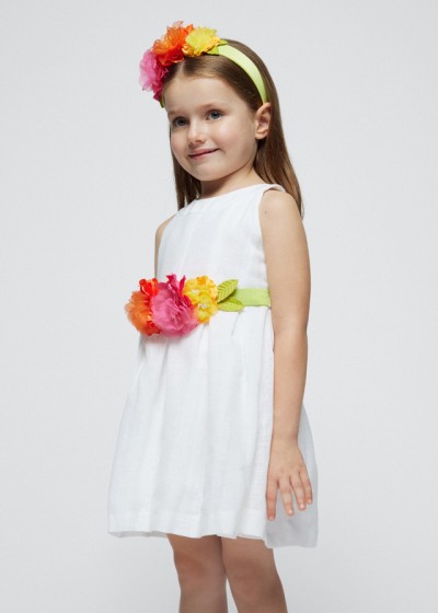 Vestito cinta fiori Bianco 014