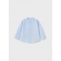 Camicia m/l lino collo coreano Ghiac azzu 080