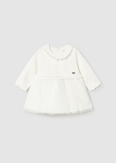 Vestito tricot e tulle Ecru...