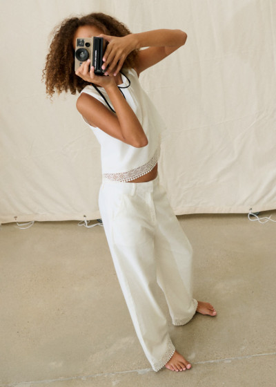 Pantalone lungo cinta ricamo