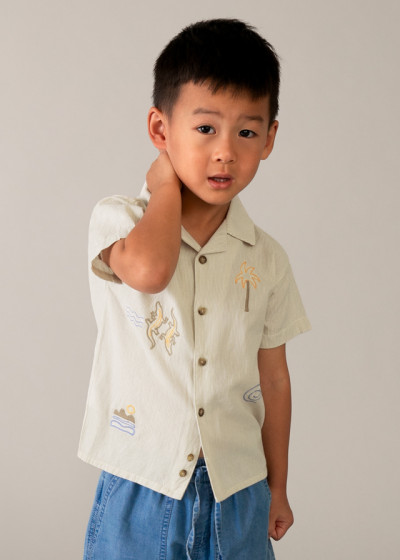 Camicia m/c ricami Lino 021